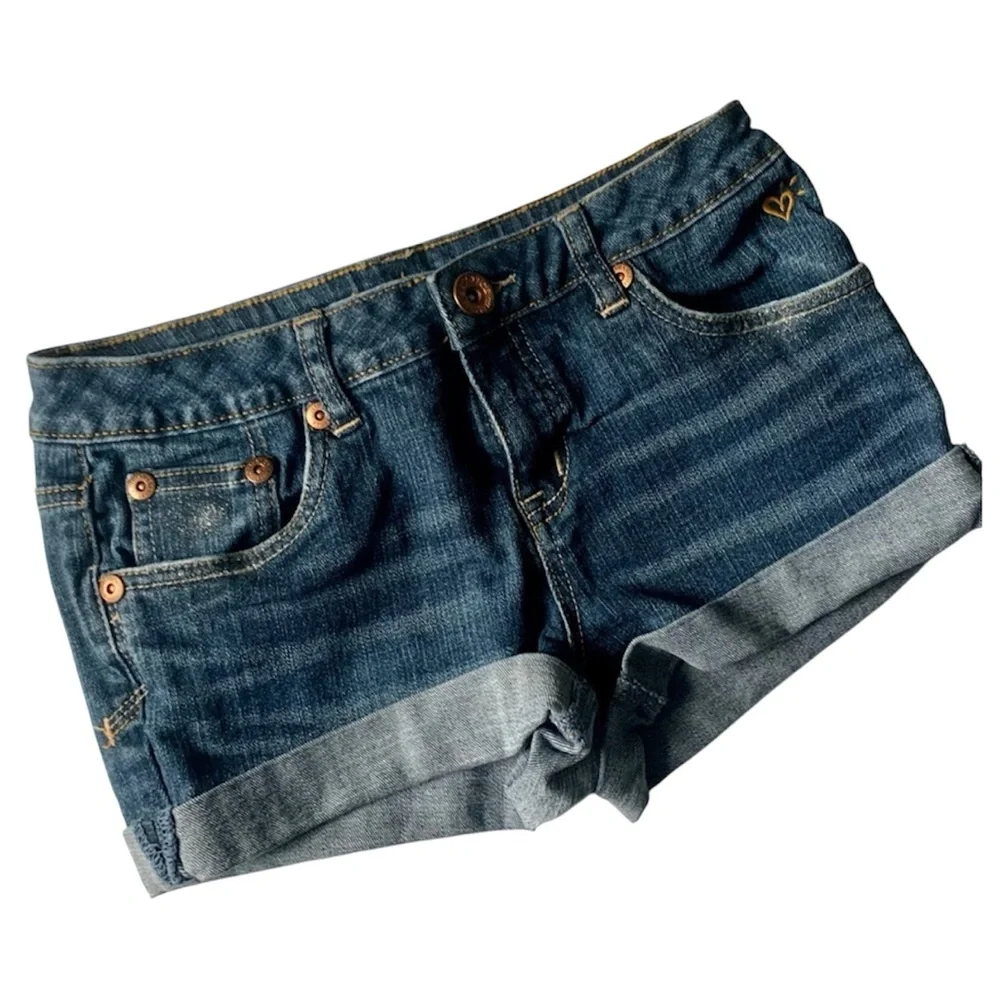 JUSTICE Jean Shorts Simply Low Glitter Embroidered Blue Denim Girls Size 14R